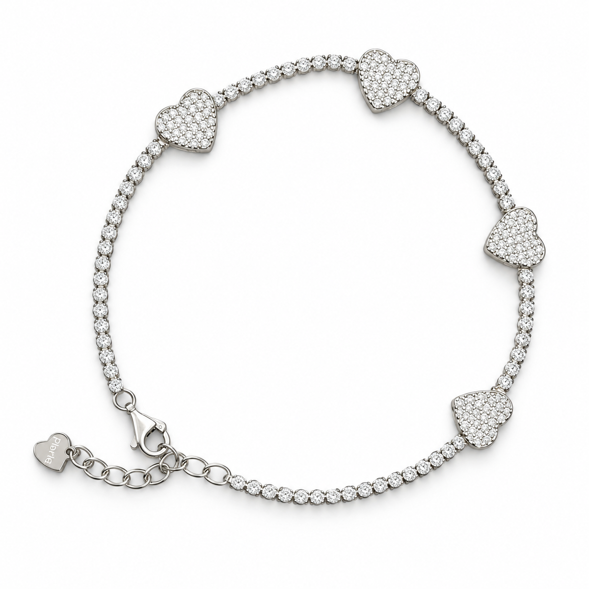Pulso plateado con corazones — 21 cm / 6.7 g