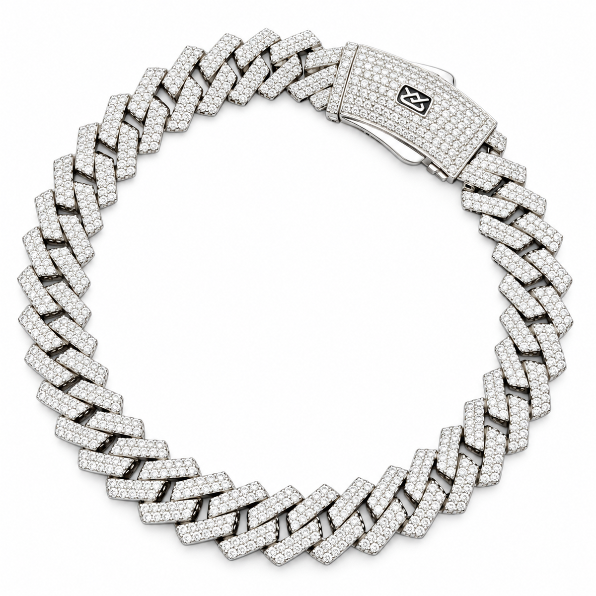 Pulso Cubano Plateado Full Iced – 20.5 cm | 16.7 g