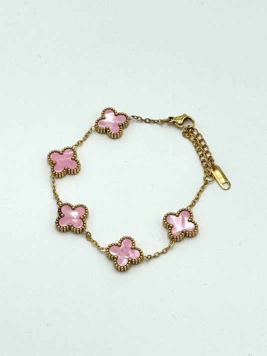 PULSERA VAN CLEEF -  DORADO/ TRÉBOL ROSA MÁRMOL