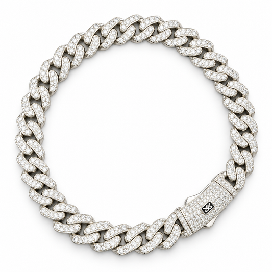 Pulso Cubano Plateado Full Iced – 22 cm | 16.36 g
