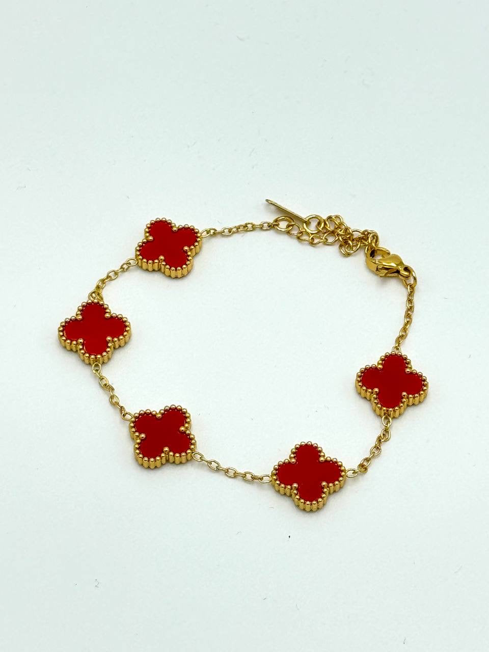 PULSERA VAN CLEEF - DORADO/ TRÉBOL ROJO