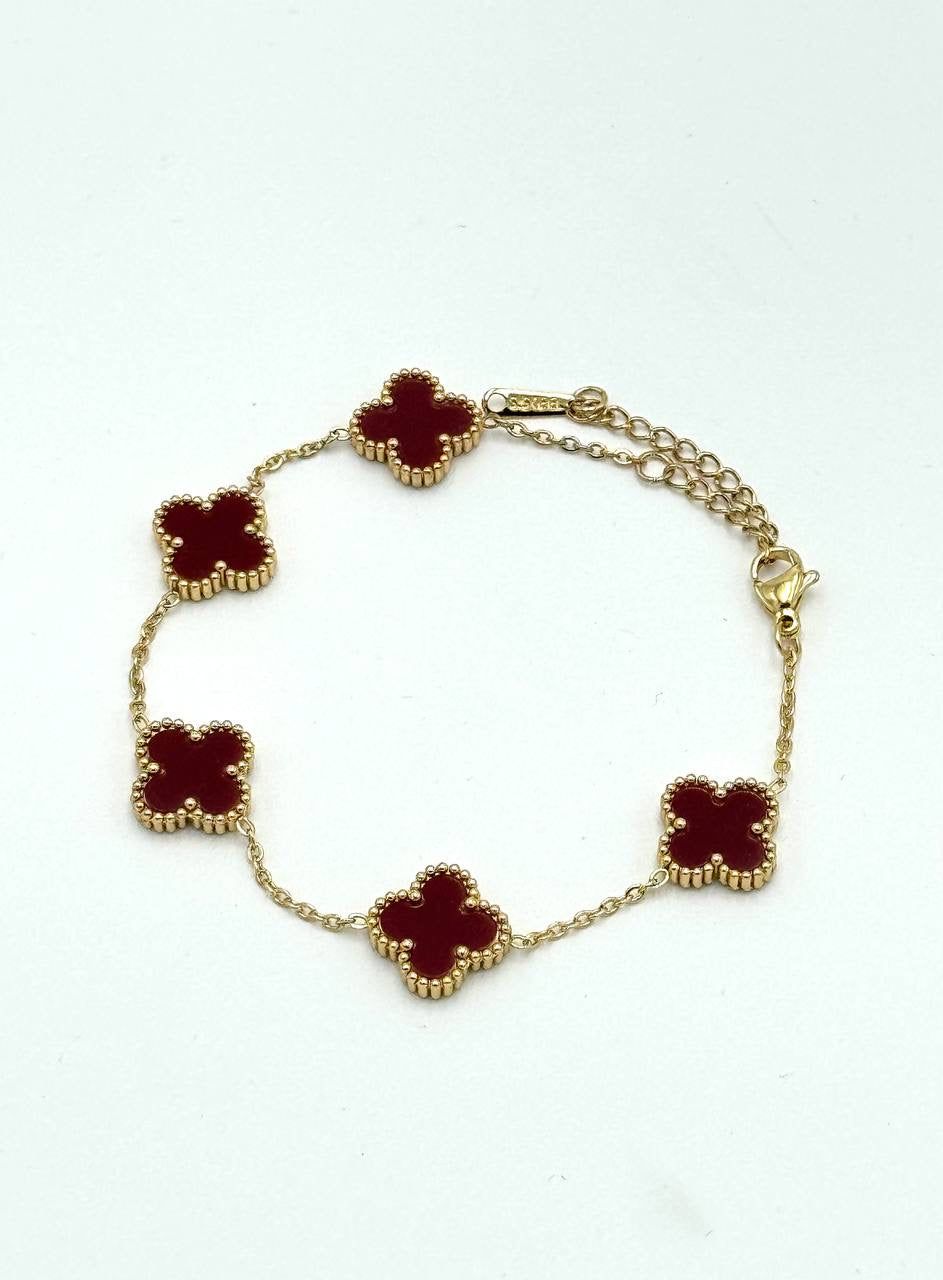 PULSERA VAN CLEEF - DORADO/ TRÉBOL GUINDA