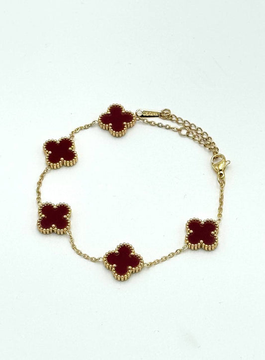 PULSERA VAN CLEEF - DORADO/ TRÉBOL GUINDA
