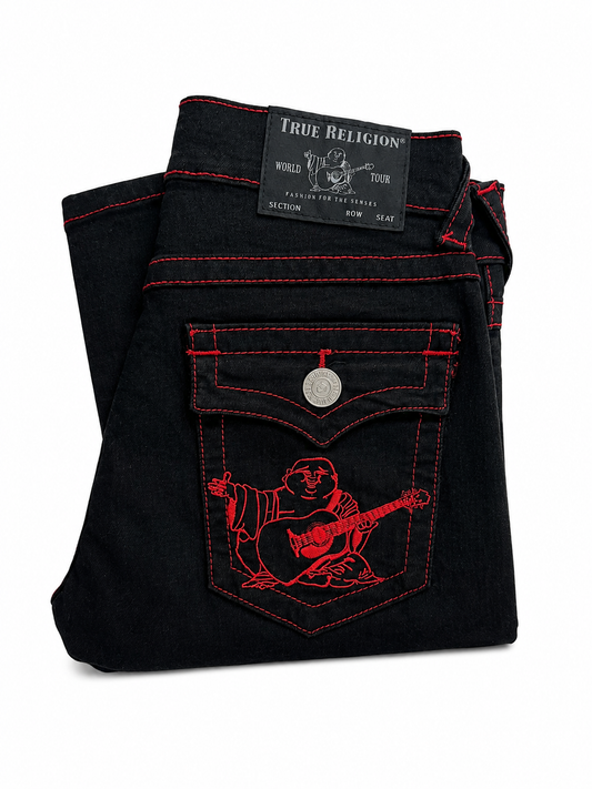 True Religion Black Red Stitch Buddha Denim