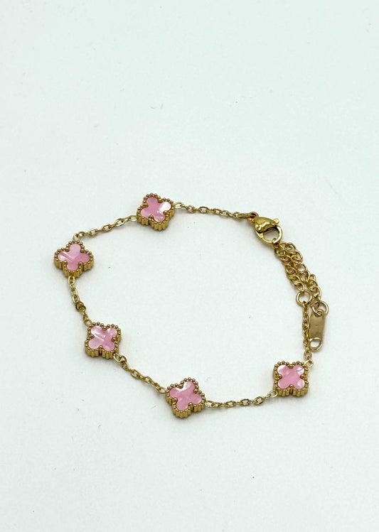 PULSERA VAN CLEEF - DORADO/ TRÉBOL CHICO ROSA