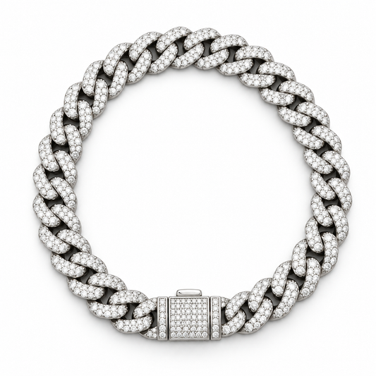 Pulso Cerrado Cubano Plateado Iced – 20.5 cm | 22.7 g
