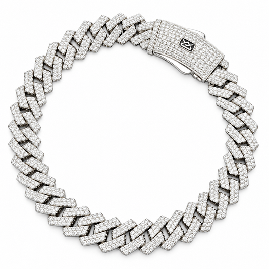 Pulso Cubano Plateado Full Iced – 20.5 cm | 16.7 g