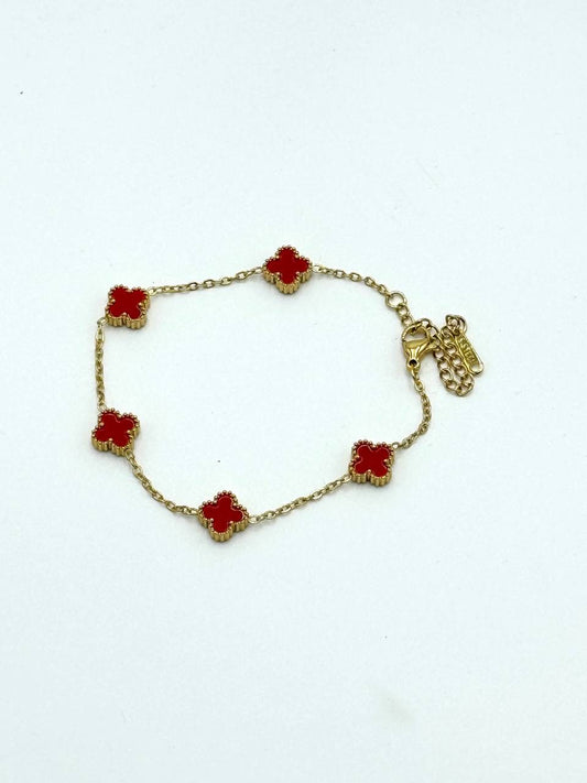 PULSERA VAN CLEEF- DORADO /TRÉBOL CHICO ROJO