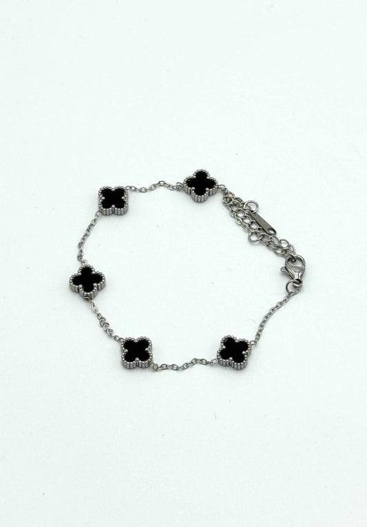 PULSERA VAN CLEEF - PLATA/ TRÉBOL CHICO NEGRO