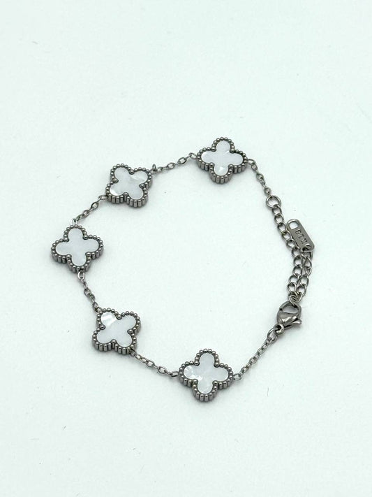 PULSERA VAN CLEEF- PLATA/ TRÉBOL BLANCO