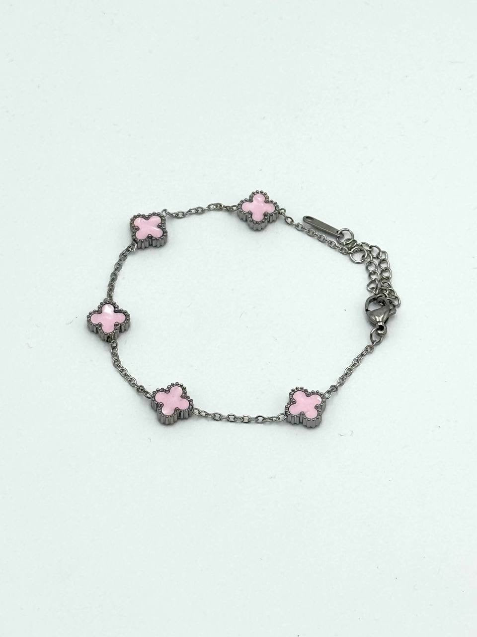 PULSERA VAN CLEEF - PLATA/ TRÉBOL CHICO ROSA MÁRMOL