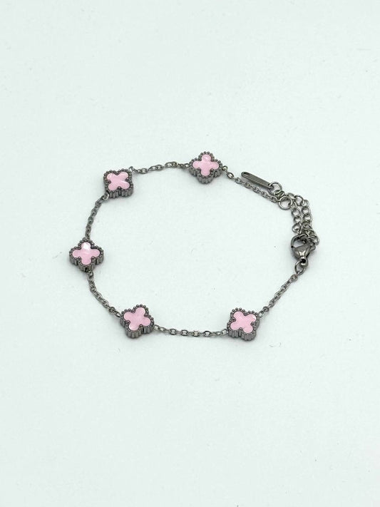PULSERA VAN CLEEF - PLATA/ TRÉBOL CHICO ROSA MÁRMOL