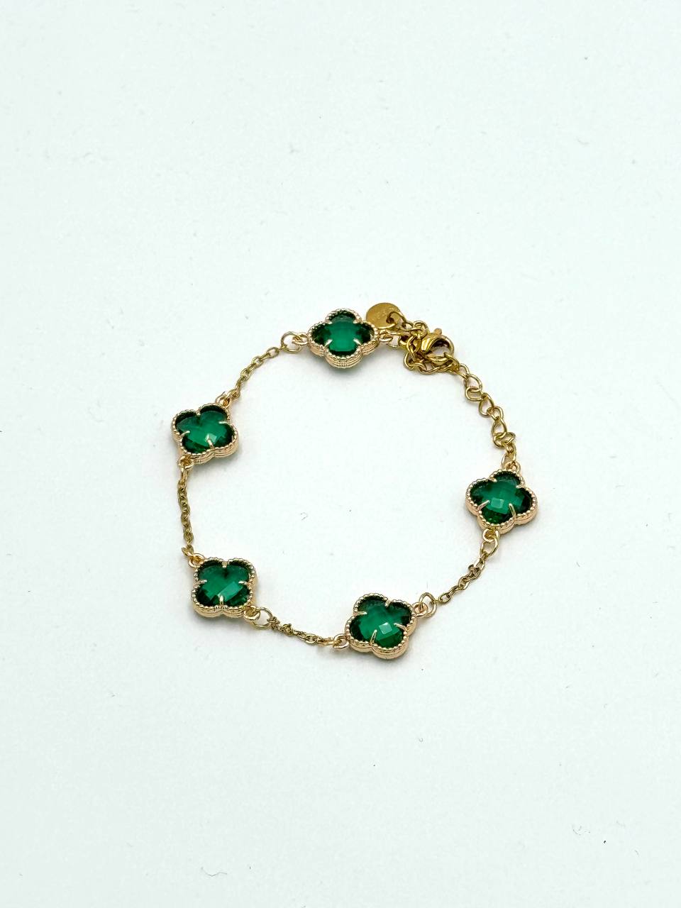 PULSERA TIPO VAN CLEEF - DORADO/ TRÉBOL CRISTAL VERDE