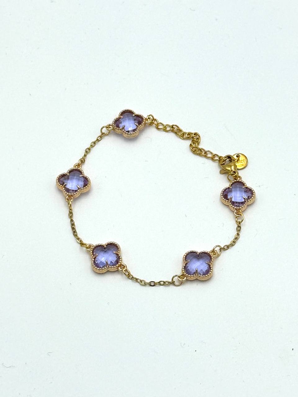 PULSERA TIPO VAN CLEEF - DORADO/ TRÉBOL CRISTAL MORADO