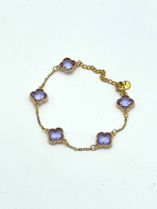 PULSERA TIPO VAN CLEEF - DORADO/ TRÉBOL CRISTAL MORADO