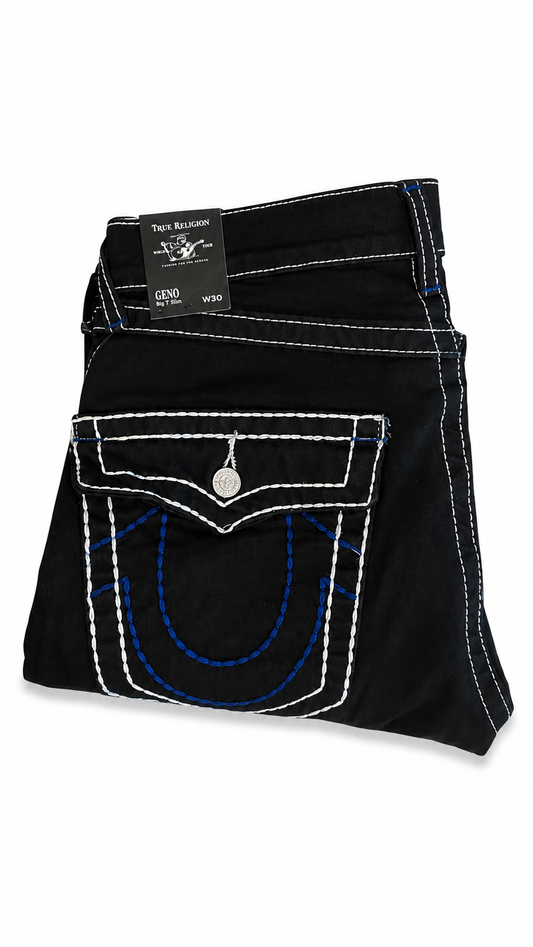 True Religion Geno Black Blue Stitch Denim