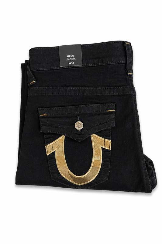 True Religion Geno Black Gold Horseshoe Denim